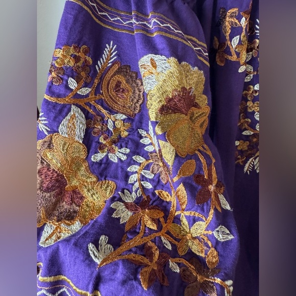Free People Fleur Du Jour Purple Floral Gold Brown Embroidered Boho Mini Dress M - Picture 11 of 16